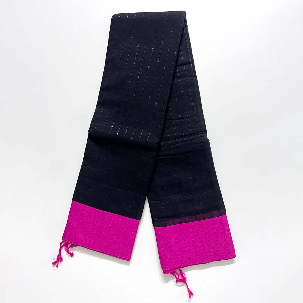 Black and Purple Handloom Sequence Saree 4/4