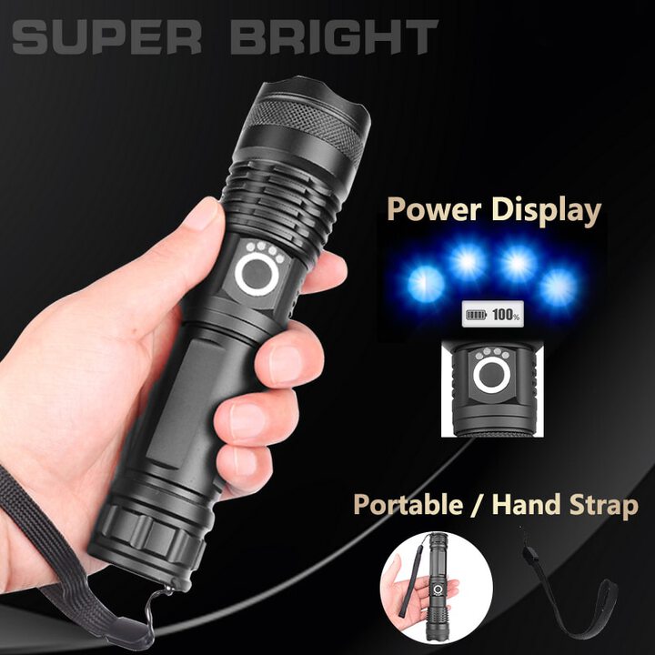 Rechargeable Zoom XHP50 LED Flashlight USB Torch Light